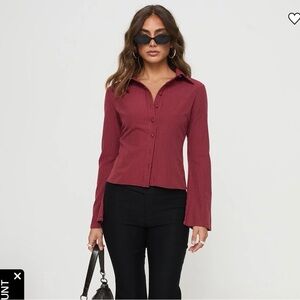 Princess Polly Burgundy Button-Down Shirt